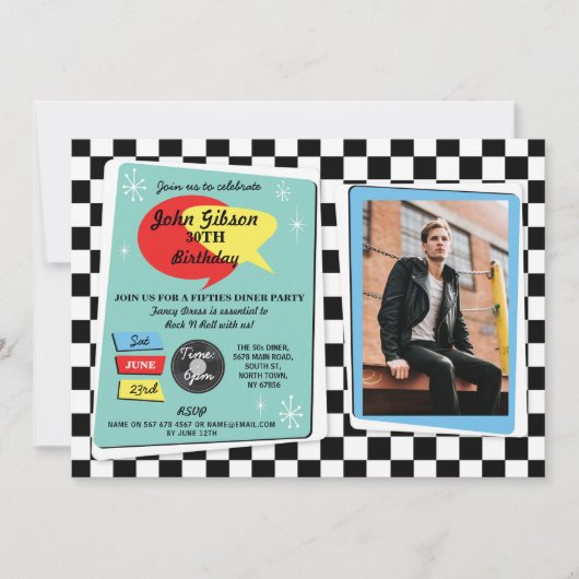 Birthday Fifties Retro Rock N Roll Invite 1950 Kaart (Voorkant)