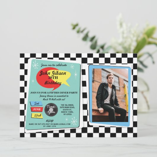 Birthday Fifties Retro Rock N Roll Invite 1950 Kaart (Staand voorkant)
