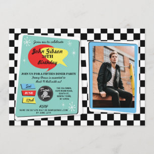 Birthday Fifties Retro Rock N Roll Invite 1950 Kaart