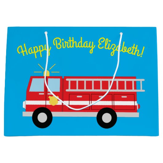 Birthday Fire Truck Party Groot Cadeauzakje (Voorkant)