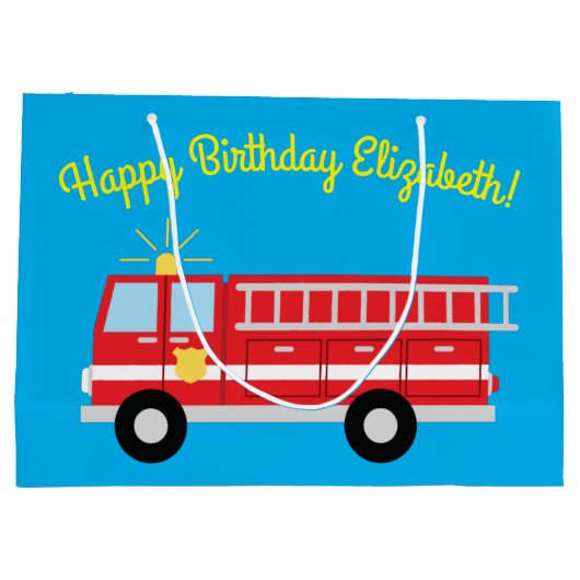 Birthday Fire Truck Party Groot Cadeauzakje (Achterkant)