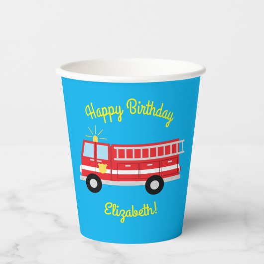 Birthday Fire Truck Party Papieren Bekers (Voorkant)