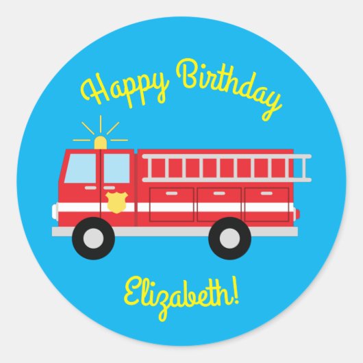Birthday Fire Truck Party Ronde Sticker (Voorkant)