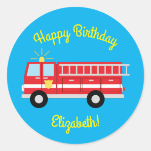 Birthday Fire Truck Party Ronde Sticker