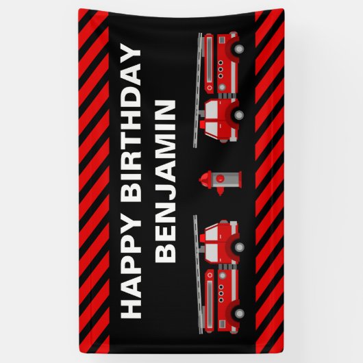 Birthday Fire Truck Party Spandoek (Verticaal)