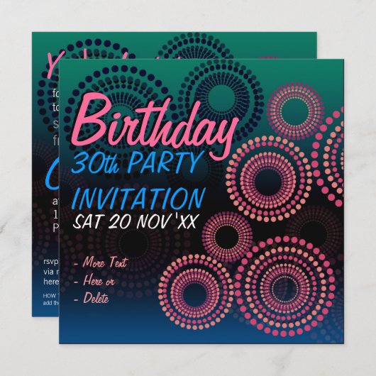 Birthday Fireworks Celebration Invitation Kaart (Voorkant / Achterkant)