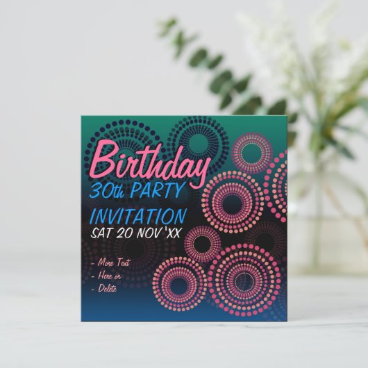 Birthday Fireworks Celebration Invitation Kaart (Staand voorkant)