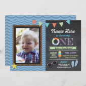 Birthday First Photo Lolly Pool Party Invite Kaart (Voorkant / Achterkant)