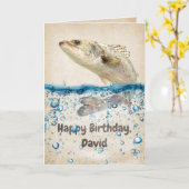 Birthday Fish in Water met naam Kaart (Gele Bloem)