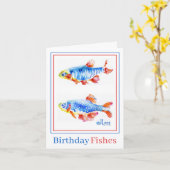 Birthday Fishes 4x5.6 Folded Kaart, waterverf Kaart (Gele Bloem)