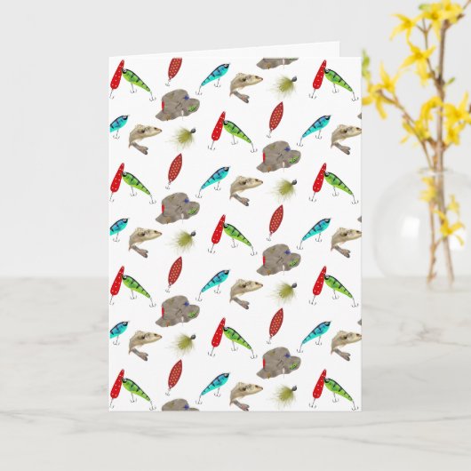 Birthday Fishing Hats and Lures  Kaart (Gele Bloem)