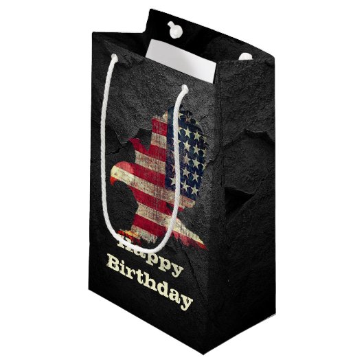 Birthday Flag en Bald Eagle op Black Rock Klein Cadeauzakje (Voorkant Gekanteld)