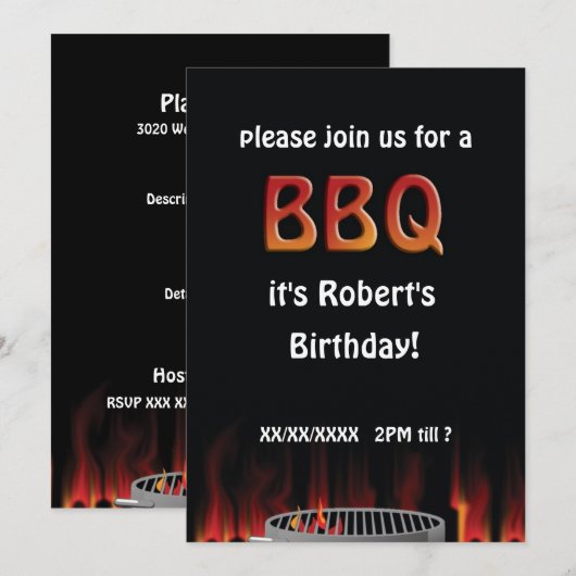 Birthday Flaming Hot BBQ Party Invitation Kaart (Voorkant / Achterkant)