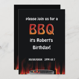 Birthday Flaming Hot BBQ Party Invitation Kaart