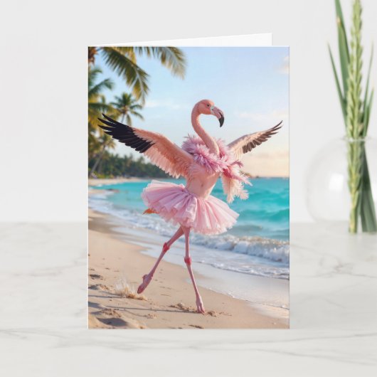 Birthday Flamingo In a Pink Tutu Kaart (Voorkant)