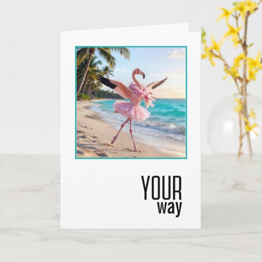 Birthday Flamingo Wearing Pink Tutu Kaart (Gele Bloem)