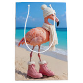 Birthday Flamingo Wearing Winter Scarf and Hat Medium Cadeauzakje (Voorkant)