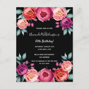 Birthday floral black roos gold blush call briefkaart
