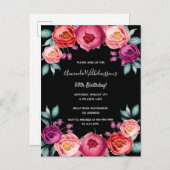 Birthday floral black roos gold blush call briefkaart (Voorkant / Achterkant)