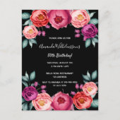 Birthday floral black roos gold blush call briefkaart (Voorkant)