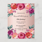 Birthday floral blush roze paarse uitnodiging (Voorkant)
