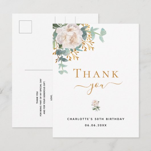 Birthday floral eucalyptus greenery bedankt briefkaart (Voorkant / Achterkant)