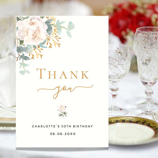 Birthday floral eucalyptus greenery elegant bedankkaart