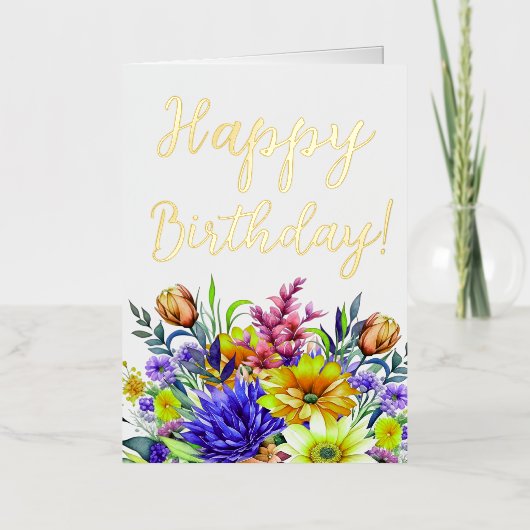 Birthday Floral Folie Wenskaart (Voorkant)