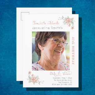 Birthday Floral Foto Uitnodiging Briefkaart