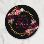 Birthday floral gold geometric Bedankt Bedankjes Labels<br><div class="desc">Een 50e of elke verjaardag Dank u label met sjablonen voor Jouw naam, datum, en de tekst: Dank u Vooraan: Trendy bohemian boho stijl. Verkleurd met waterkleurige rozen in de Bourgogne en roze. Elegant zwarte achtergrond aan de voor- en achterkant. Een vals goud geometrisch lijst en sjablonen voor jouw naam,...</div>