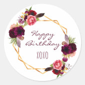 Birthday floral gold geometrisch white ronde sticker (Voorkant)