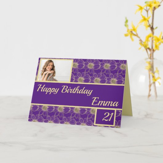 Birthday Floral Gold paars Kaart (Gele Bloem)