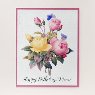 Birthday Floral Pink Yellow Roses Paarse Butterfly Legpuzzel