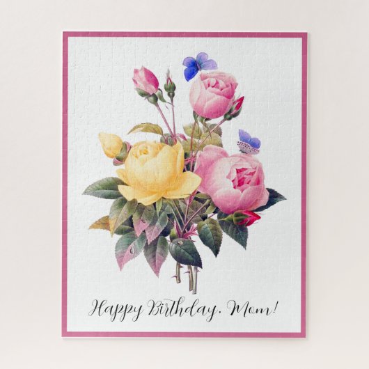 Birthday Floral Pink Yellow Roses Paarse Butterfly Legpuzzel (Verticaal)
