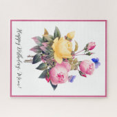 Birthday Floral Pink Yellow Roses Paarse Butterfly Legpuzzel (Horizontaal)