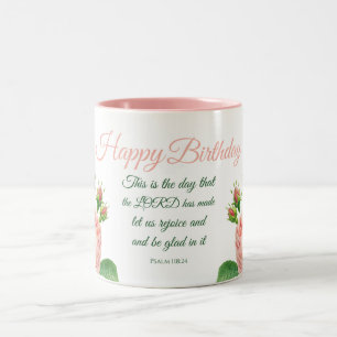 Birthday Floral Psalm 118:24 Tweekleurige Koffiemok