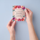 Birthday floral roos gold roze budget uitnodiging flyer (Hand)