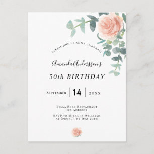 Birthday floral roos Gold white greeneregant Briefkaart