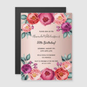 Birthday floral roos gouden roze magneten uitnodig (Voorkant / Achterkant)