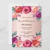 Birthday floral roos goudkleurig roze elegant kaart (Voorkant)