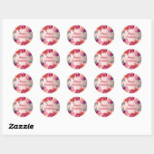 Birthday floral roos goudkleurig roze paars ronde sticker (Vel)