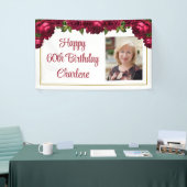 Birthday Floral Rozen Foto script op maat Spandoek (Beurs)