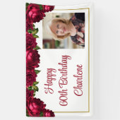 Birthday Floral Rozen Foto script op maat Spandoek (Verticaal)