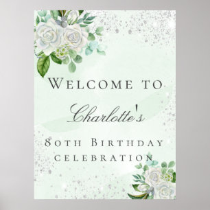 Birthday floral Silver glitter greenery Welkom Poster