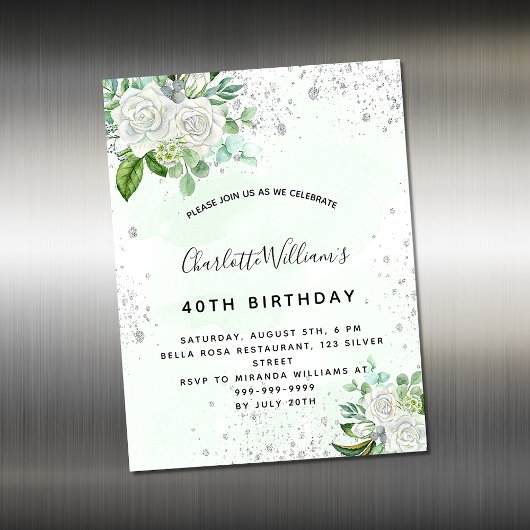 Birthday floral Silver greenery nodigmagnet uit