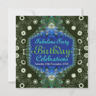 Birthday Floral Spiral Peacock Art Uitnodiging