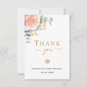 Birthday florale eucalyptus greenery roos goudroze bedankkaart (Voorkant)