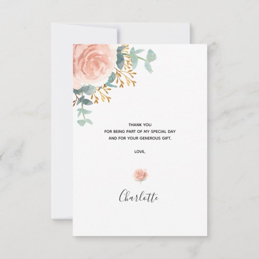 Birthday florale eucalyptus greenery roos goudroze bedankkaart (Achterkant)