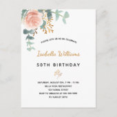 Birthday florale eucalyptus roos goudelegant briefkaart (Voorkant)