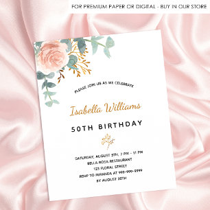 Birthday florale eucalyptus roos goudelegant briefkaart